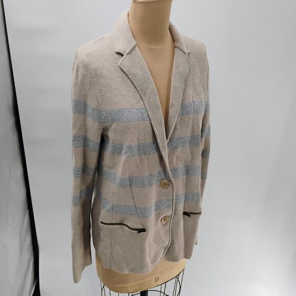 Talbots Beige and Gray Striped Cardigan - Picture 10 of 14